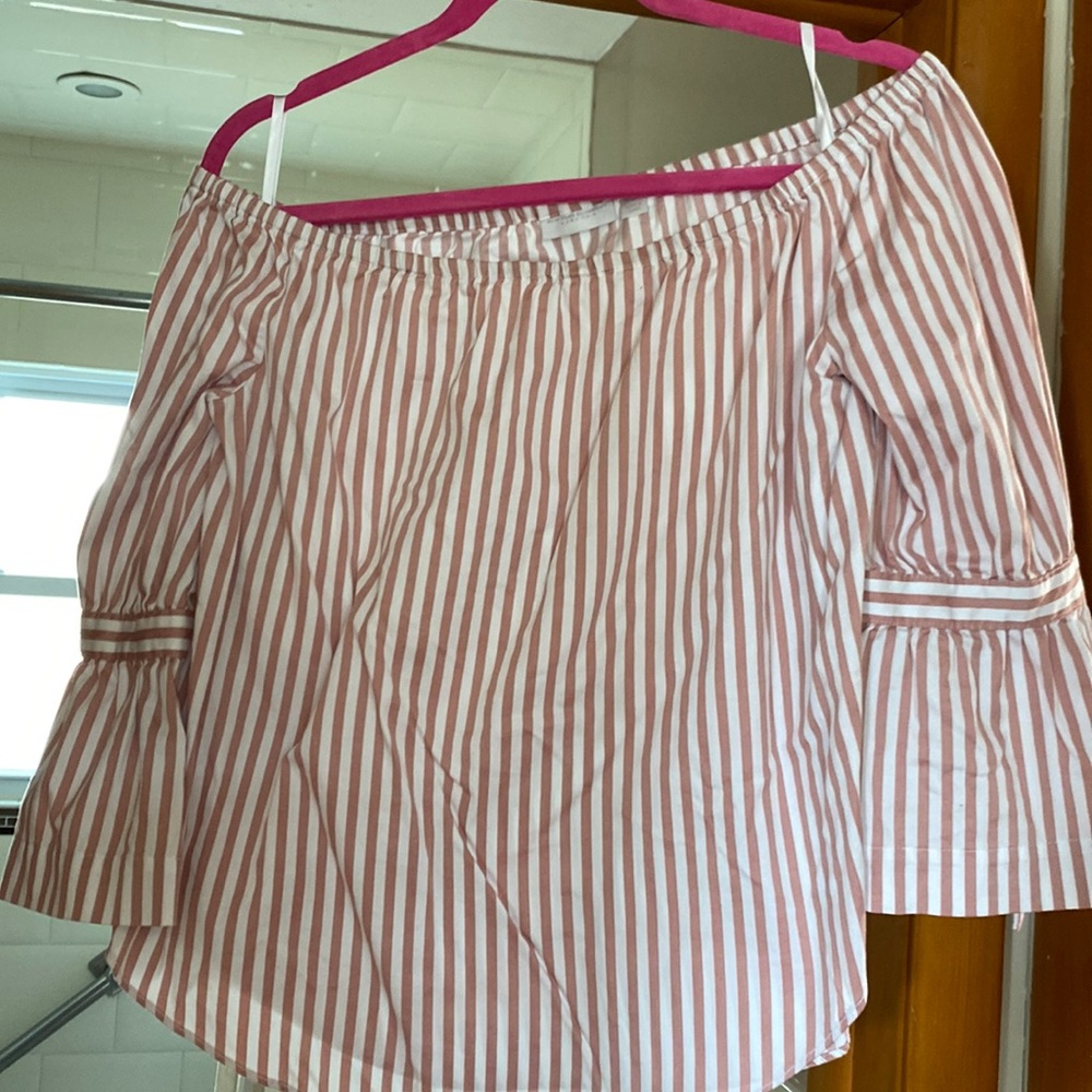 Womens off shoulder pink white top